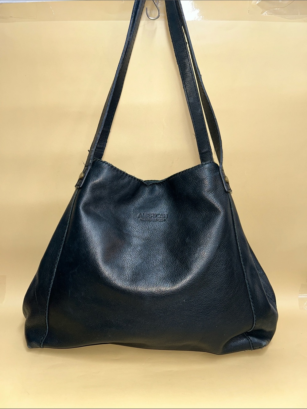 American Leather Co Triple Entry Satchel/Shoulder Handbag black Soft Leather